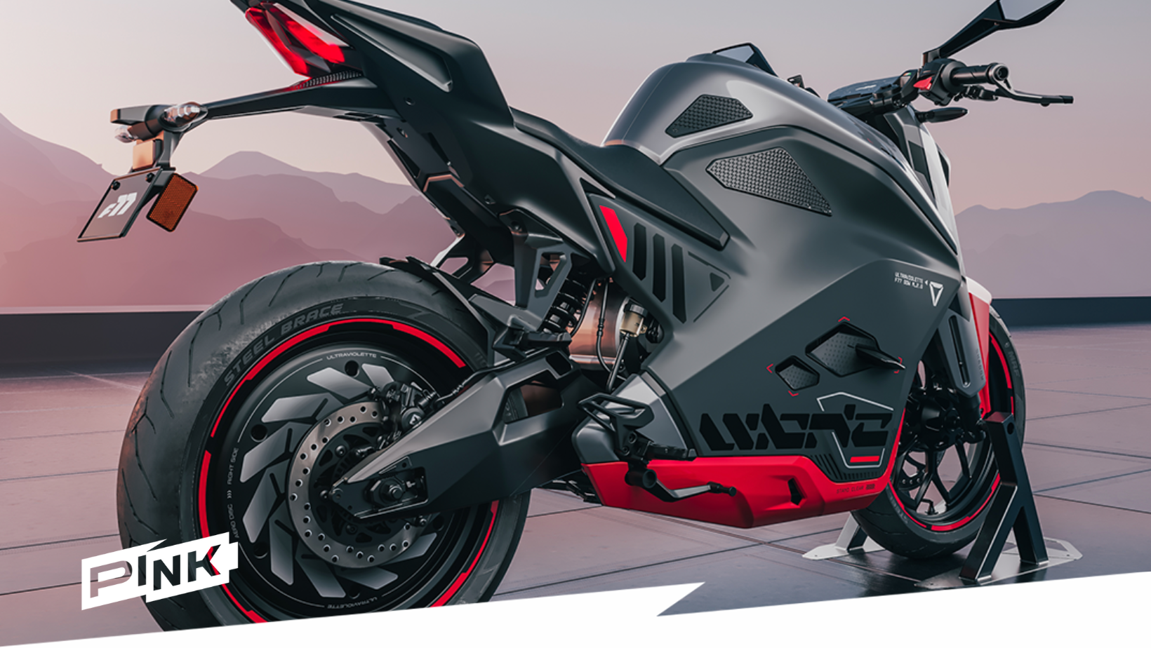 e-driver Ultraviolette lance ses motos électriques F77 partout en Europe l'image représente une moto électrique 125 l'ultraviolette F77 Mach 2 en rouge.